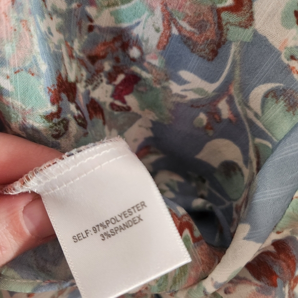 Anthropologie Rose & Olive Blue Floral Peasant Tie Top Size L Boho Feminine - Picture 7 of 8